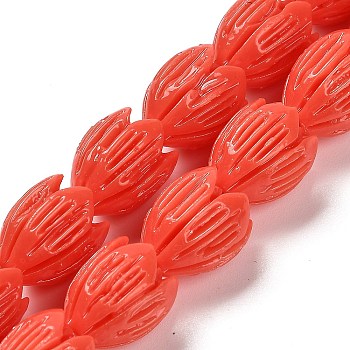 Synthetic Coral Dyed Carved Beads Strands, Flower, Cerise, 12x10mm, Hole: 1.5mm, about 22pcs/strand, 10.04''~10.63''(25.5~27cm)