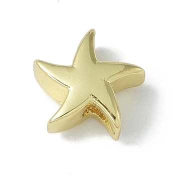 Rack Plating Brass Beads, Long-Lasting Plated, Lead Free & Cadmium Free, Starfish, Real 18K Gold Plated, 9.5x9.5x5mm, Hole: 2mm