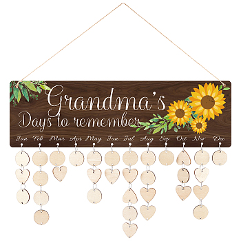 DIY Wooden Calendar Listing Board Kits, Family Birthday Board, Including MDF Boards, Iron Open Rings and Hemp Rope, for Home Wall Hanging Decoration, Sunflower Pattern, 40x12x0.5cm