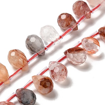 Natural Ferruginous Quartz Beads Strands, Faceted, Top Drilled, Teardrop, 9~10.5x6~6.5mm, Hole: 0.7mm, about 45pcs/strand, 15.59~16.14''(39.6~41cm)