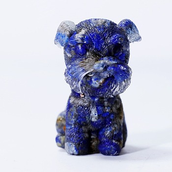Natural Lapis Lazuli Chip & Resin Craft Display Decorations, Schnauzer Dog Figurine, for Home Feng Shui Ornament, 42x26x28mm