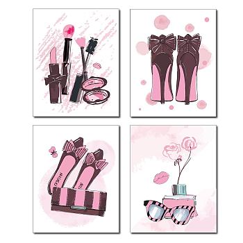 Chemical Fiber Oil Canvas Wall Art, Canvas Print Wall Painting Home Decorations, Rectangle with Cosmetics & Shoes Pattern, Mixed Patterns, 25x20cm, 4pcs/set