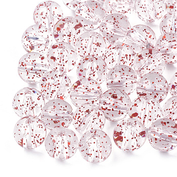 Transparent Acrylic Beads, with Glitter Powder, Round, Red, 10mm, Hole: 1.8mm, about 960pcs/500g