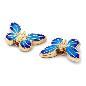 Brass Enamel Beads, Long-Lasting Plated, Lead Free & Cadmium Free, Golden, Butterfly, Deep Sky Blue, 14.5x21.5x5mm, Hole: 2mm