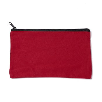 Rectangle Canvas Jewelry Storage Bag, with Black Zipper, Cosmetic Bag, Multipurpose Travel Toiletry Pouch, Crimson, 20x13x0.3cm