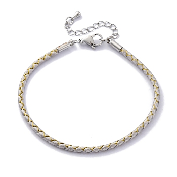 Polyester Cord Braided Bracelet Makings, with Stainless Steel Claw Lobster Clasps, Brass Findings, Long-Lasting Plated, WhiteSmoke, 7-3/8 inch(18.8cm)