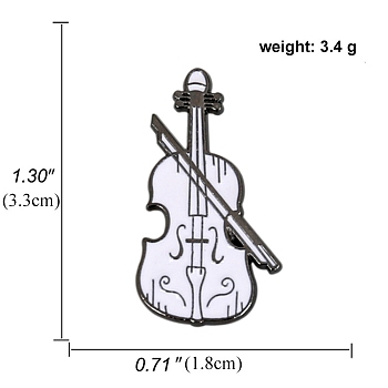 Musical Instruments White Enamel Pins, Alloy Brooch for Music Lovers, Violin, 33x18mm