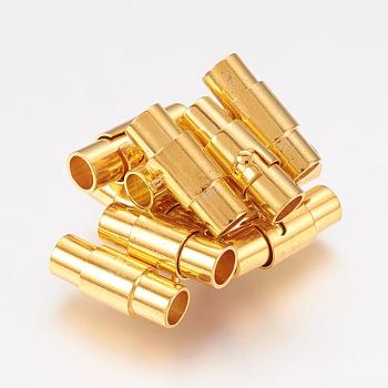 Brass Locking Tube Magnetic Clasps, Column, Golden, 15x6mm, Hole: 4mm