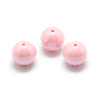Pearlized Style Acrylic Beads, Round, Pink, 12mm, Hole: 2mm