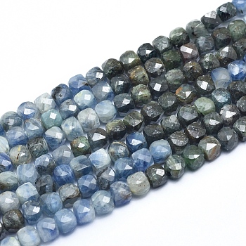 Natural Kyanite/Cyanite/Disthene Beads Strands, Faceted, Cube, 6~7x6~7mm, hole: 1mm, about 63 pcs/Strand, 15.16 inch(38.5cm)