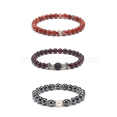Ensemble de bracelets extensibles en perles rondes avec pierres mélangées naturelles et synthétiques de style 3pcs 3(BJEW-JB08586)-4