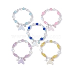 5Pcs 5 Color Glass & ABS Plastic Imitation Pearl Beaded Stretch Bracelets Set, Starfish & Fishtail Charms Stackable Bracelets, Mixed Color, Inner Diameter: 2-1/8 inch(5.5cm), 1Pc/color(BJEW-JB09747-S)