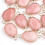 Natural White Jade Links connectors, with Brass Findings, Nickel Free, Faceted, Dyed, teardrop, Golden, 27.5x14.5~15x6~6.5mm, Hole: 2mm(X-G-S344-02M)