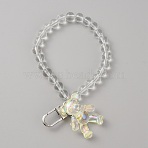 Acrylic Bear Hanging Beaded Keychain Wrist Bracelet Pendant Decoration, for Luggage Keychain Backpack Decoration, Pale Goldenrod, 125mm(HJEW-WH0068-15B)