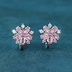 Brass Micro Pave Cubic Zirconia Clip-on Earrings, Snowflake, Platinum, Pink, 17.5x12mm(WG89C97-02)