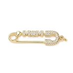 Mother's Day Brass Micro Pave Clear Cubic Zirconia Pendants, Paper Clip with Heart and MOM Charms, Golden, 36.5x10x2.7mm, Hole: 3mm(KK-T084-01A-G)