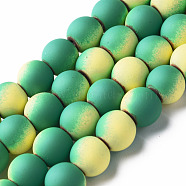 Spray Painted Non-magnetic Synthetic Hematite Beads Strands, Round, Medium Sea Green, 8x7.5mm, Hole: 1mm, about 53~40pcs/strand, 15.55 inch~15.75 inch(39.5~40cm)(G-N337-01B)