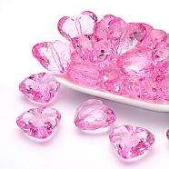 Transparent Acrylic Beads, Faceted Heart, Hot Pink, about 25mm long, 28.5mm wide, 16mm thick, hole: 3mm, about 88pcs/500g(PL318Y-4)