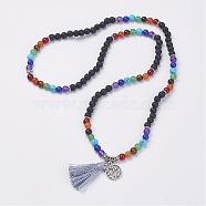 Natural Gemstone Beads Necklaces, with Polyester Tassel and Alloy Findings, 25.9 inch(66cm)(NJEW-F147-A01)