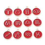 Alloy Enamel Pendants, Flat Round with Constellation, Red, 15x12x2mm, Hole: 1.5mm, about 12pcs/set(ENAM-S124-01B-07)