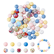 HOBBIESAY 10 Style Food Grade Eco-Friendly Silicone Beads, Chewing Beads For Teethers, DIY Nursing Necklaces Making, Round, Mixed Color, 12mm and 15mm, Hole: 2mm and 2.5mm, 64pcs/set(SIL-HY0001-18)