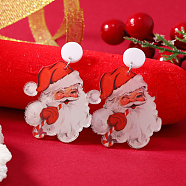 Christmas Acrylic Stud Earrings, 304 Stainless Steel Pin, Santa Claus, Stainless Steel Color(SK8065-17)