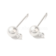 Brass Studs Earrings Finding, Lead Free & Cadmium Free, Round, 925 Sterling Silver Plated, 12x5mm, Hole: 1.5mm, Pin: 12x1mm(KK-K383-03B-S)