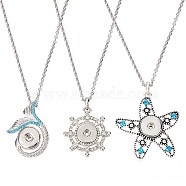 DIY Ocean Theme Snap Necklace Making Kit, Including Helm & Starfish & Fishtail Alloy Hang Snap Base Big Pendants, 304 Stainless Steel Cable Chains Necklaces, Mixed Color, 6Pcs/box(DIY-SC0021-48)