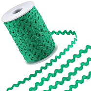 2 trands Polyester Wave Bending Fringe Trim, Sewing Ribbon, for Cloth Dress DIY Making Decorate, with Spool, Green, 3/16 inch~3/8 inch(5~8.5mm), about 22~25m/strand(OCOR-GF0003-02F)