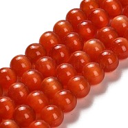 Cat Eye Beads, Round, Orange Red, 10mm, Hole: 0.8mm, about 39pcs/strand, 15 inch(CER10mm08)