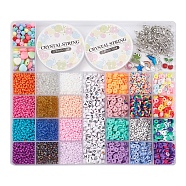 DIY Seed & Heishi Beads Jewelry Set Making Kit, Including Letter Acrylic & Disc Polymer Clay & Glass Seed Beads, Alloy Clasp & Pendant, Elastic Thread, Iron Jump Rings & Bead Tips, Mixed Color, Beads: 6140pcs/box(DIY-YW0005-20)