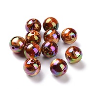 UV Plating Rainbow Iridescent Acrylic Beads, with Gold Foil, Round, Sienna, 22mm, Hole: 3mm(PACR-H003-04)