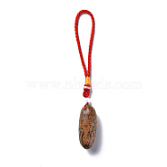 Boxwood Pendant Decorations, with Natural Bodhi Beads, Oval, Red, 230~245mm, Hole: 110mm, Bodhi: 66~70x27mm(WOOD-N010-019B)