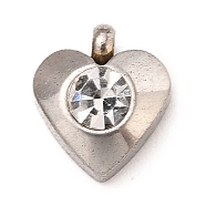 304 Stainless Steel Charms, with Acrylic Rhinestone, Faceted, Birthstone Charms, Heart, Stainless Steel Color, Crystal, 8.2x7.2x3.2mm, Hole: 1mm(STAS-I165-05P-09)