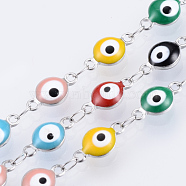 304 Stainless Steel Enamel Link Chains, with Spool, Soldered, Eye, Stainless Steel Color, Colorful, 11x6x3mm, about 32.8 Feet(10m)/roll(CHS-Q003-01)