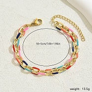 Brass Cuban Link Chain Bracelet with Colorful Enamel, Real 18K Gold Plated, 7-1/8 inch(18cm)(FW4289)