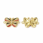 Brass Micro Pave Cubic Zirconia Connector Charms, Enamel Style, Butterfly, Golden, Red, 13.5x22.5x3mm, Hole: 1.5mm(KK-E068-VB407-4)