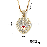 Alloy Crystal Rhinestone Vintage Wolf Head Pendant Necklaces, Hip-hop Style, Golden, 23.62 inch(60cm)(SF9702-1)