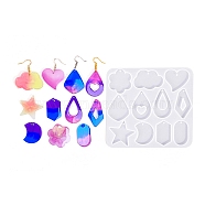 Geometry Earrings Pendants DIY Silicone Mold, Resin Casting Molds, for UV Resin, Epoxy Resin Craft Making, Clear, 120x110x4mm, iInner Diameter:  27.5~40.5x20~41mm, hole:2mm(DIY-Q033-01B)