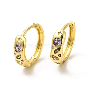 Cubic Zirconia Star & Heart Geometry Hoop Earrings, Real 18K Gold Plated Brass Jewelry for Women, Cadmium Free & Nickel Free & Lead Free, Colorful, 15x15x2~4.5mm, Pin: 1mm(X-EJEW-E270-32G)