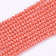 Opaque Solid Color Glass Bead Strands, Imitation Jade, Faceted, Rondelle, Salmon, 3x2mm, Hole: 0.8mm, about 185~190pcs/strand, 15.5~16 inch(39.3~40.6cm)(GLAA-F078-A03)