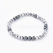 Faceted Rondelle Electroplate Glass Stretch Bracelets, with Round Non-Magnetic Synthetic Hematite Beads, Platinum Plated, 2-1/8 inch(5.5cm)(BJEW-JB04650-01)