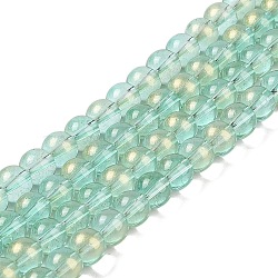 Glass Bead Strands, with Glitter Powder, Round, Light Green, 10x9mm, Hole: 1.2mm, about 90pcs/strand, 31.81''(80.8cm)(GLAA-K068-01C-10)