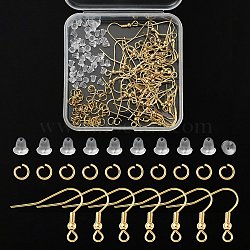 50Pcs 304 Stainless Steel Earring Hooks, French Hooks with Coil and Ball, with 50Pcs Open Jump Rings & 50Pcs Plastic Ear Nuts, Golden, 20~21x24~26x3mm, Hole: 2mm, 20 Gauge, Pin: 0.8mm(DIY-YW0006-79)