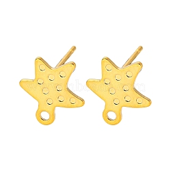 201 Stainless Steel Star Stud Earrings Settings, with 304 Stainless Steel Pins, Golden, 12x11mm, Hole: 1.4mm, Pin: 0.7mm, Fit for 0.9mm.(STAS-Q251-09G)