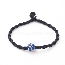 Nylon Thread Cord Bracelets, with European Style Alloy Enamel Large Hole Beads, Flower, Royal Blue, 8-1/8 inch(20.5cm), 3mm(BJEW-JB04859-02)