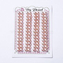 Natural Cultured Freshwater Pearl Beads, Half Drilled, Round, Misty Rose, 6.8~7x5.5~6mm, Hole: 1mm(PEAR-I004F-04)