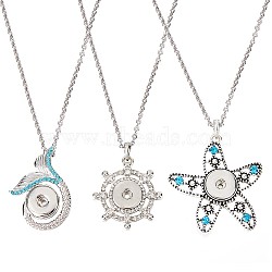 DIY Ocean Theme Snap Necklace Making Kit, Including Helm & Starfish & Fishtail Alloy Hang Snap Base Big Pendants, 304 Stainless Steel Cable Chains Necklaces, Mixed Color, 6Pcs/box(DIY-SC0021-48)