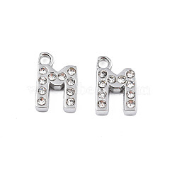 304 Stainless Steel Charms, with Crystal Rhinestone, Letter, Letter.M, 10~10.5x2~8x2mm, Hole: 1.2mm(STAS-N095-137M)