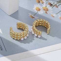 Rack Plating Brass Cuff Earrings with Plastic Pearl Beaded, 
Lead Free & Cadmium Free, Long-Lasting, Real 18K Gold Plated, 16x16.5x7.5mm(EJEW-D064-02G)